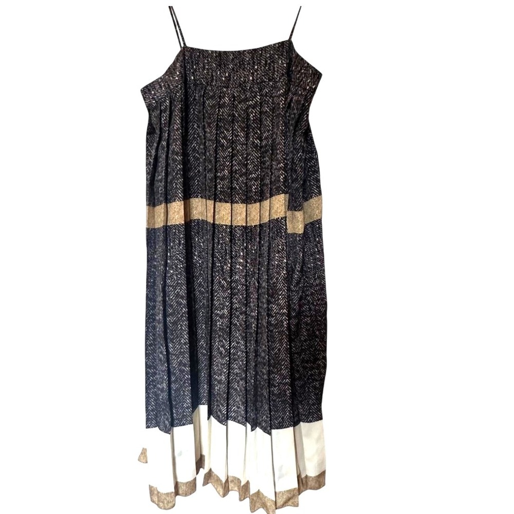 Max Mara Pleated Hereingbone Print Striped MIDI Dress‎ 8 - Picture 11 of 12